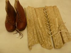 Theatrical/vintage corset in brocade, with some repairs and a pair of children's wooden soled