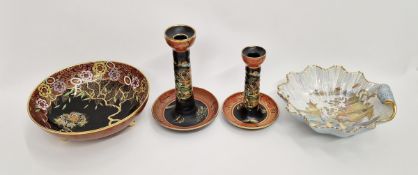 Two Carlton Ware 'Mikado' candlesticks, design attributed to Enoch Bolton, pattern 281, a mandarin