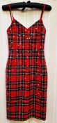 Dolce et Gabbana tartan slip dress, embellished with brass coloured studs, spaghetti straps, size