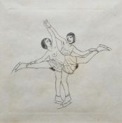 Eric Gill (1882-1940) Intaglio print on paper 'Skaters', c.1926, framed and glazed