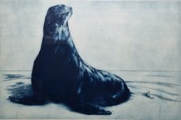 21st century school Etching 'Seal', in blue tones, indistinctly signed in pencil 'Wen Fay...',