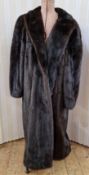 1980s dark mink coat with padded shoulders and batwing sleeves, mandarin collar, lined, full-length
