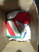 Box of embroidered and other table linen to include antique Maltese lace