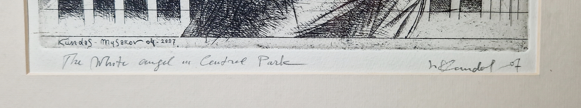 Leo Kundas Mysakov (Russian b. 1953) Etching "The White Angel in Central Park", signed and dated - Image 3 of 3