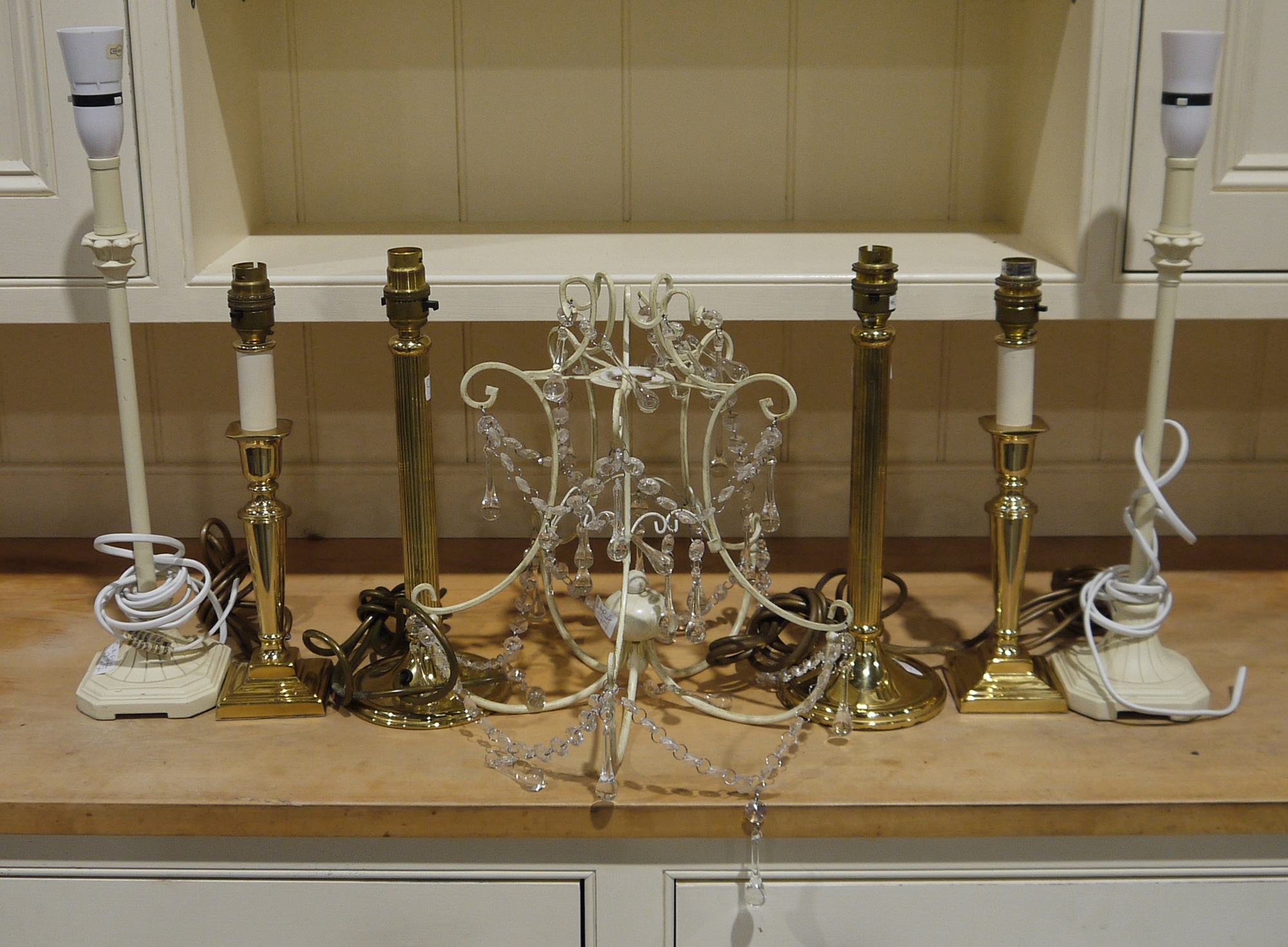 Three pairs of modern table lamps and a wire ceiling light with glass drops - Image 2 of 2