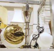 Modern table lamp with glass shade, a ceiling light with frosted glass shade and one further