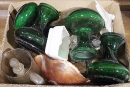 Three Crown Ford jugs of floral decoration to the rims, a carnival glass bowl and further china