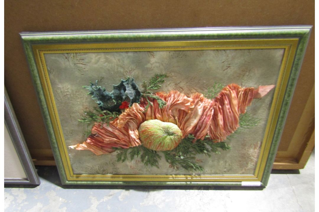 Framed print , indistinctly signed in the print,  'Tide Coming In'  and three textile collages, - Image 4 of 4