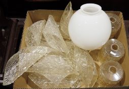 Large quantity of glass lampshades and a childs vintage telephone intercom (5 boxes)