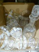 Quantity of glassware to include a Webb Corbett jug, a cut glass decanter of mallet form, a set of