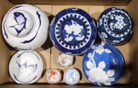 Two modern Chinese ginger jars with prunus decoration, two modern Chinese ginger jars decorated with