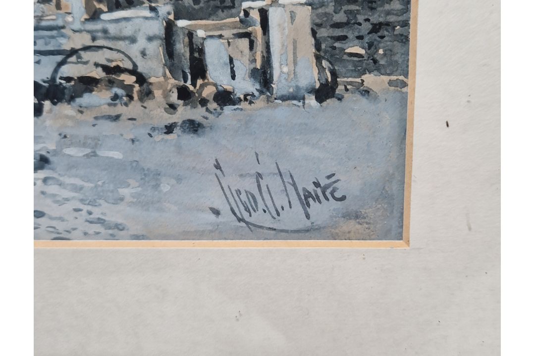 Unattributed Watercolour drawing Copy of "Old Woman Cutting Her Nails" by Rembrandt, 28cm x 22cm - Image 8 of 8