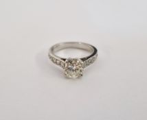 Iliana solitaire diamond ring, the stone approx. 1.2 cts, and having 5 each diamond set shoulders,