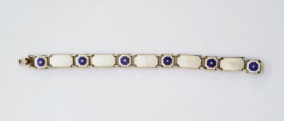 Norwegian silver and enamel bracelet by David Andersen, having blue flowerheads alternating with