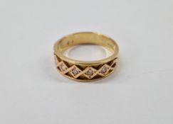 Welsh 18ct gold and diamond ring, the band set with five diamonds within lattice setting size P