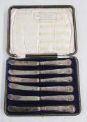 Cased set of George V silver handled butter knives, hallmarked Sheffield, 1924, makers marks for