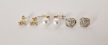 9ct gold and diamond earrings, each set with six stones, pair gold and diamond earrings set multiple