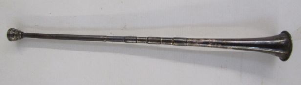 Silver decorative horn with panelled body, Chester assay, marks worn, possibly 1907