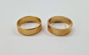 9ct gold wedding band, slightly textured size N, 4g approx., and a gold-coloured wedding band, plain