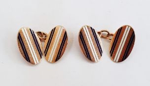 Pair 9ct gold and enamel double-oval and chain cufflinks, approx. 6.9g gross, in case