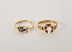 15ct gold and pink stone horseshoe ring size O, and PLEASE NOTE AMENDED DESCRIPTION -   a gold,