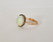 Gold-coloured metal and opal ring set oval cabochon opal size L, in Dibdin & Co SW1 box
