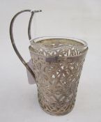 1920s silver mounted flask /jug, the scroll handle with spoon support, the body scroll pierced, with