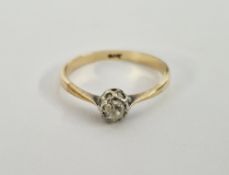 9ct gold solitaire diamond ring, the diamond illusion set (worn setting) size M1/2