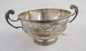 Edwardian silver rose bowl/presentation bowl, circular with beaded edge, scroll handles, on circular