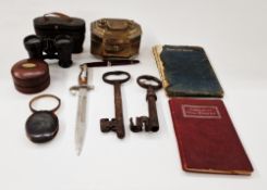 Assorted collectables including a pair of 'The Marvel' binoculars by Aitchison & Co (London), in