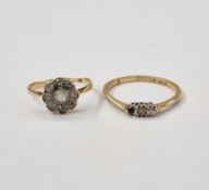 18ct gold ring set two white stones size P (one missing), and another 18ct gold ring set diamond