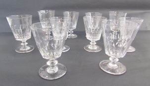 Assembled set of 10 cut glass rummers, variously cut with lappets above knopped stems and