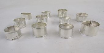 Collection of assorted 20th century silver napkin rings, including a pair of octagonal examples,