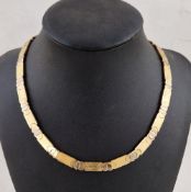 18K gold necklace, two-tone, rectangular and circular segments, 34.7g