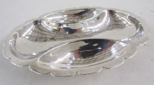 Mexican silver oval dish, with three divisions and scalloped rim, stamped 925, Mexico Ortega, 9277