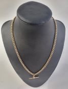 9ct gold albert chain link necklace, curb-pattern with bar pendant, 22g approx.
