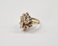 Gold and diamond cluster ring, set various brilliant and marquise-shaped diamonds, size M-N