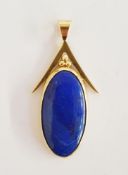 18K gold and lapis pendant set oval polished stone, 5cm, gross weight 8.5g