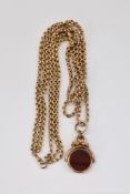 9ct gold antique oval link guard chain made into a triple strand necklace with 10ct gold