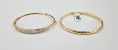 Gemporia gold and diamond bangle, set multiple stones and 9ct gold bangle (2)