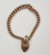 9ct rose gold curb link bracelet with padlock clasp, 30g approx, 16.5cm length approx. Condition