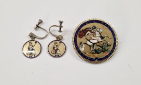 George IV enamelled crown 1820 and pair of Victorian enamelled coin pendant drop earrings (3)