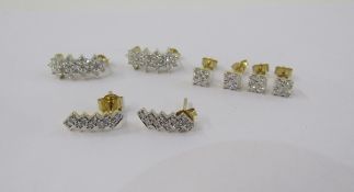 Four pairs of Gemporia 9k gold and diamond earrings