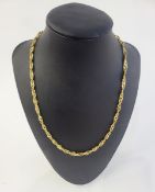 High carat gold twisted, flattened curb link chain necklace, 16.3 g approx