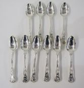Matched set of eight dessert spoons, kings pattern, initial engraved, variously 19th and 20th