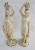 Pair of Royal Worcester blush ivory ground models of water carriers, late 19th century, printed puce