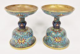 Pair of Chinese cloisonné enamel candlestick stands, Qianlong (1735-1796), each with four
