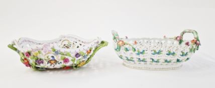 Late 19th century Meissen (Outside Decorated) pierced two-handled shaped oval basket painted with