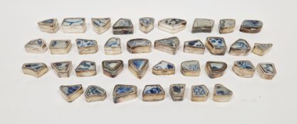 Collection of Chinese sterling silver and porcelain mounted pill boxes, each 19th century Chinese