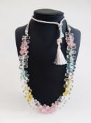 Aquamarine, tourmaline, citrine and rose quartz bead necklace, all with multiple facets and on